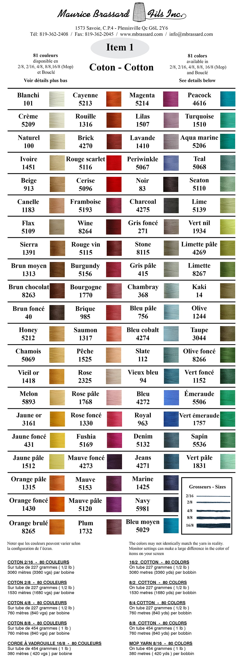 Preorder - Brassard et Fils Weaving Cotton Yarn